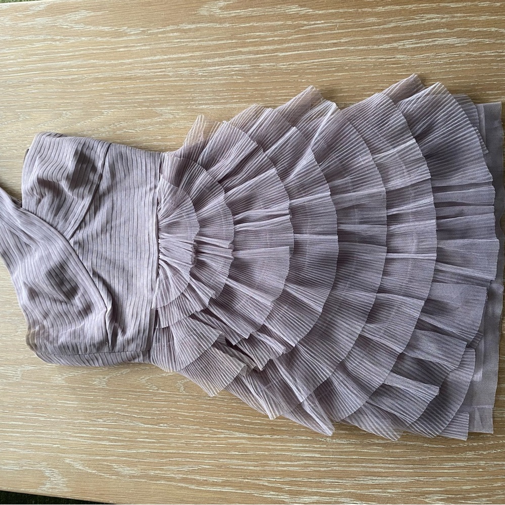 BCBGMaxAzria Taupe One Shoulder Ruffle Mini Dress